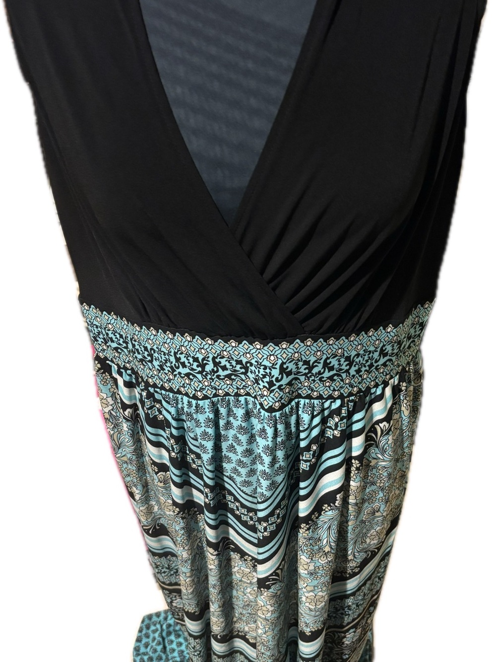 Dressbarn Black and Teal Printed Wrap Maxi Dress 18w
